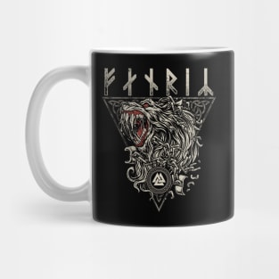 Norse Viking Fenrir Wolf Futhark Runes Ragnarok Mythology Mug